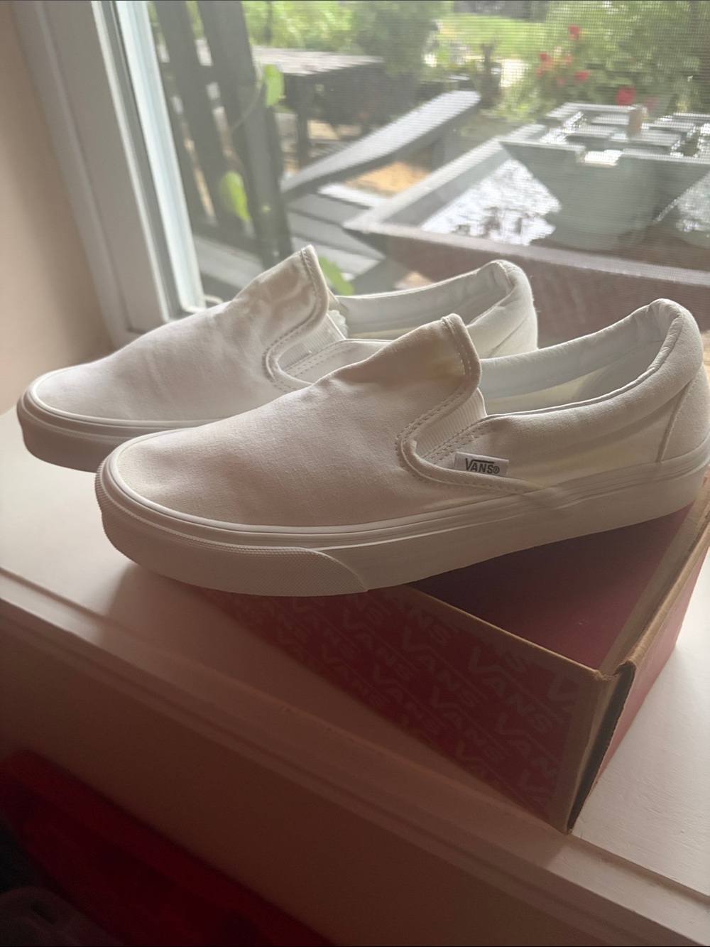 Vans White Canvas Slip-On Sneakers - Picture 2 of 9